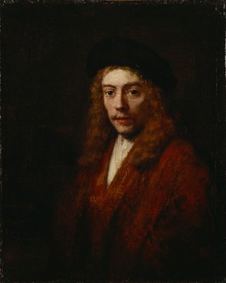 Portrait of a man with long curly brown hair wearing a black hat and red brown jacket with a white shirt.