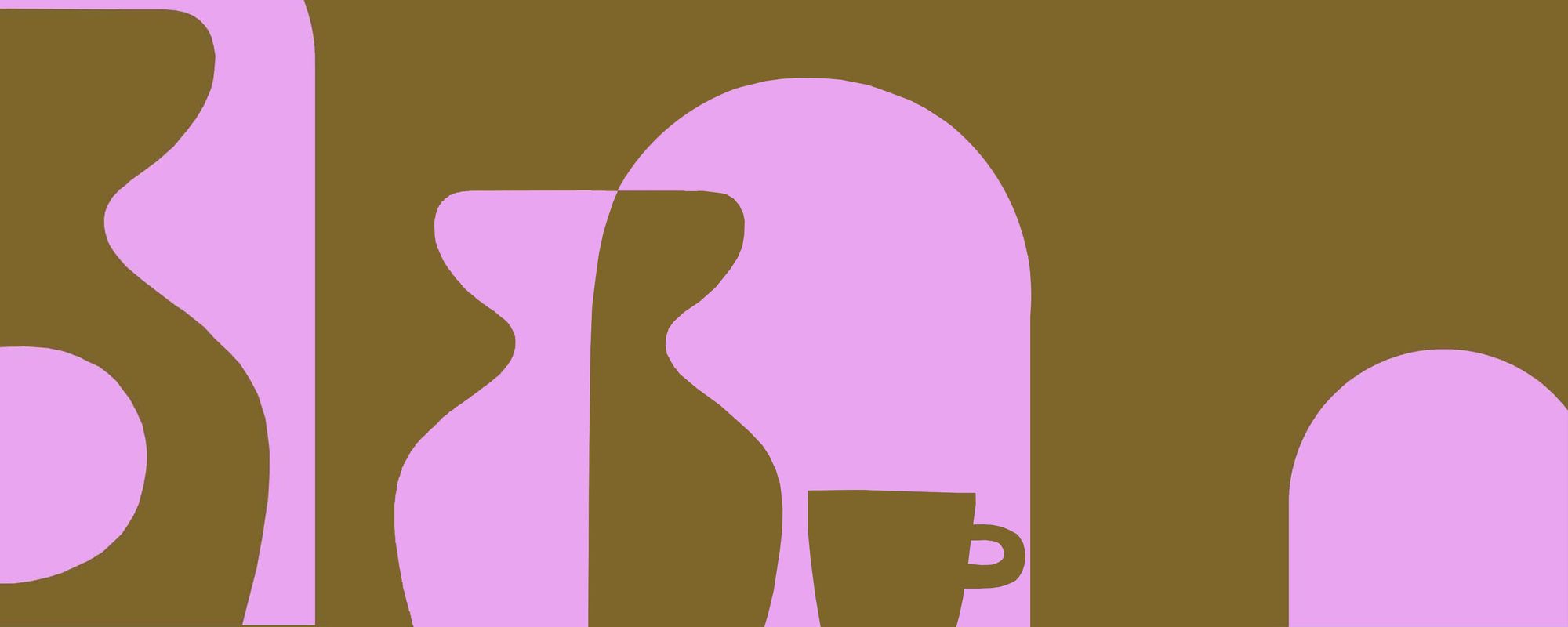 Banner for ceramic market in dark yellow and pinks.