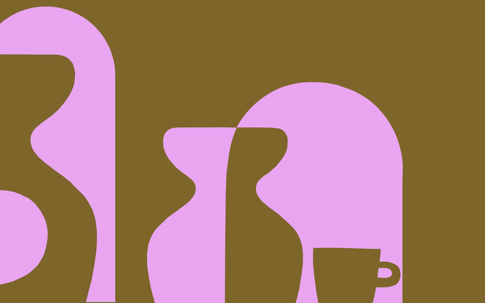 Banner for ceramic market in dark yellow and pinks.