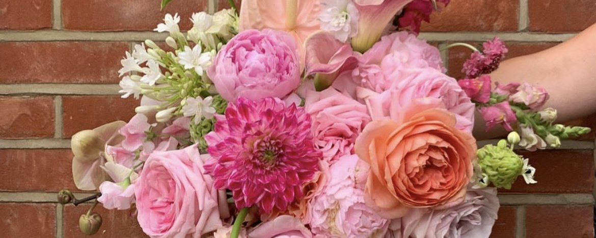 A bouquet of brightly coloured flowers.