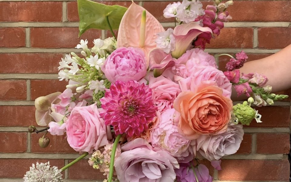 A bouquet of brightly coloured flowers.