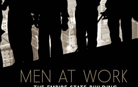 Book cover of a black and white photo of workmen four stood in a row
