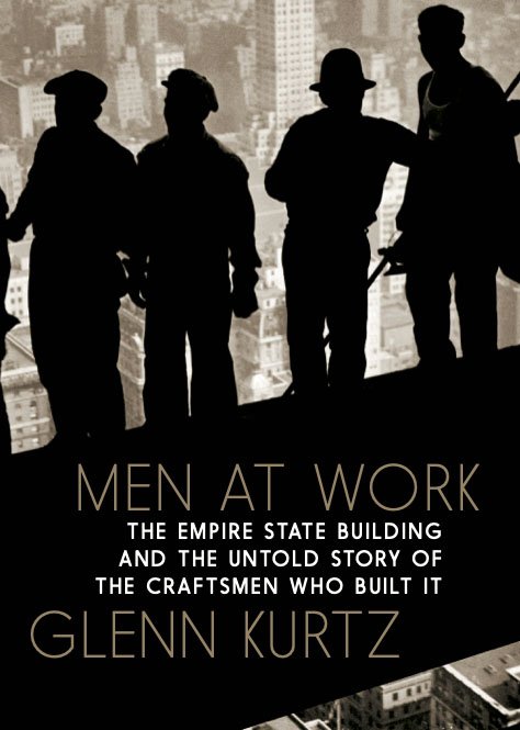 Book cover of a black and white photo of workmen four stood in a row