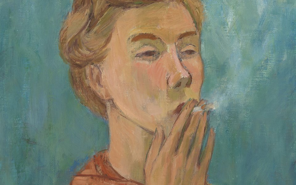 Portrait of a woman with short hair smoking