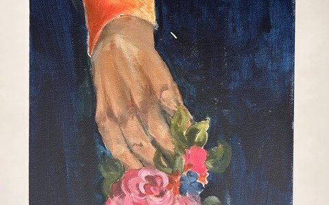 Painting of a hand holding a flower